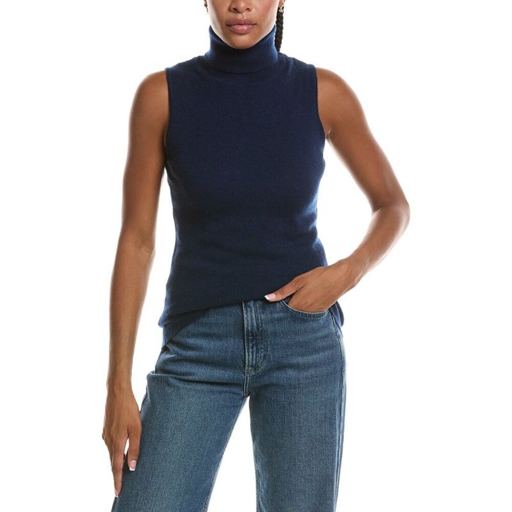 Forte Cashmere Womens  Basic Sleeveless Turtleneck 100% Cashmere Sweater, Navy